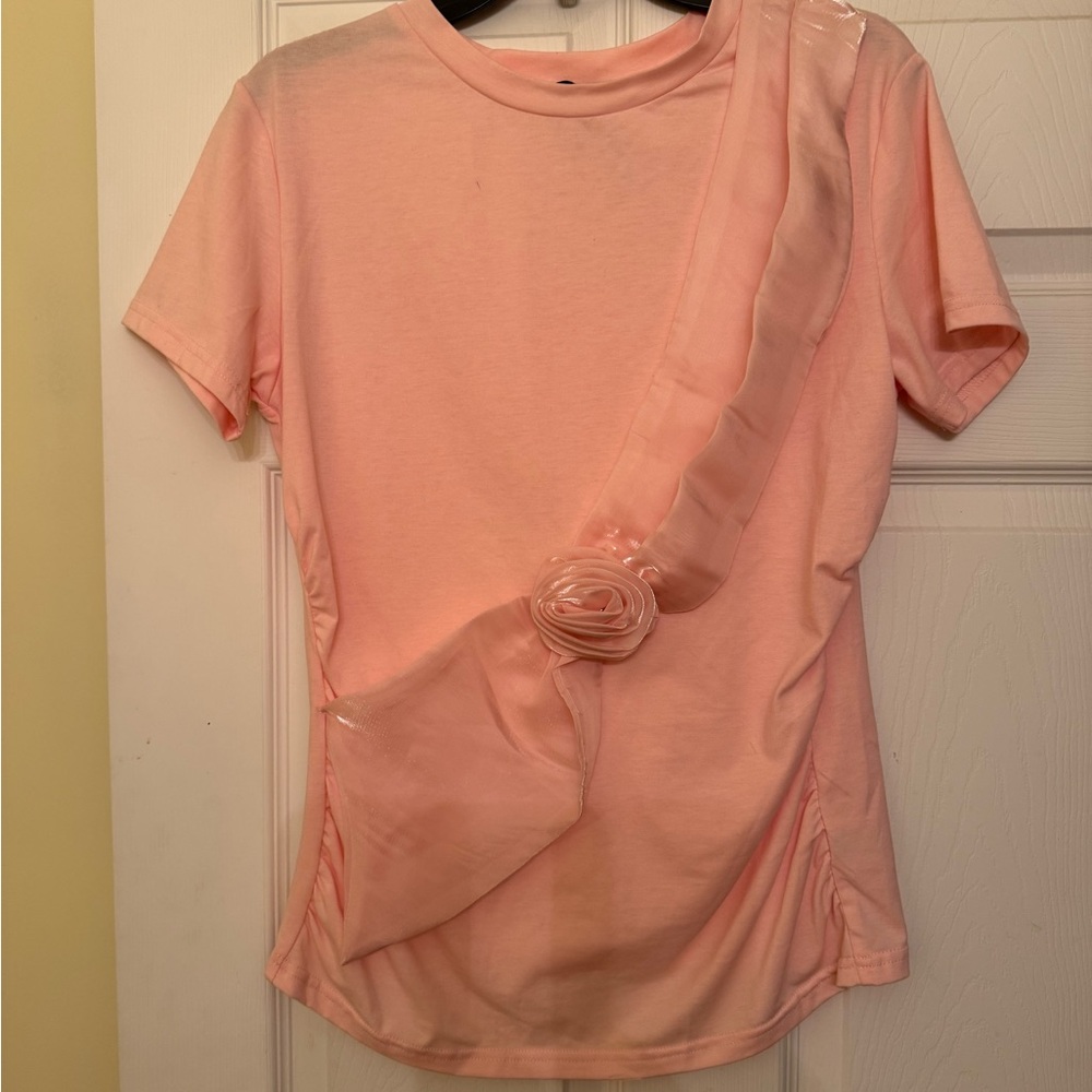 Pink Short Sleeve Top with Ribbon Detail